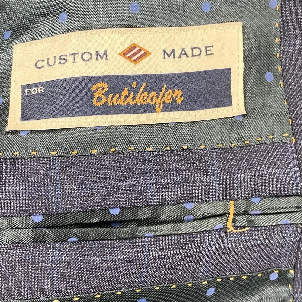 Joseph Abboud 44L/35R Suit Blue Windowpane Reda Super 130s Wool Union USA Made